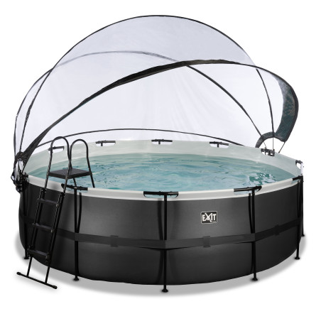 EXIT Piscine couverte Black Leather ø427x122cm avec pompe filtrante à sable et à chaleur - noir