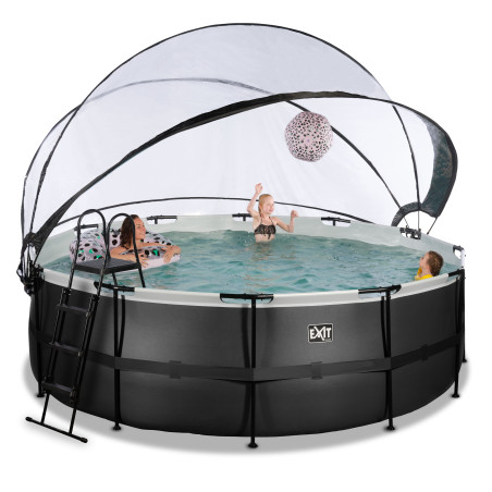 EXIT Piscine couverte Black Leather ø427x122cm avec pompe filtrante à sable et à chaleur - noir