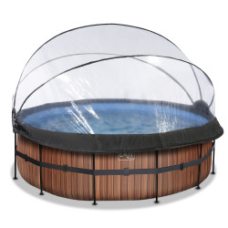 EXIT Piscine couverte Wood ø427x122cm avec pompe filtrante à sable et à chaleur - marron