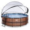 EXIT Piscine couverte Wood ø427x122cm avec pompe filtrante à sable et à chaleur - marron