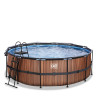 EXIT Piscine couverte Wood ø427x122cm avec pompe filtrante à sable et à chaleur - marron