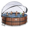 EXIT Piscine couverte Wood ø427x122cm avec pompe filtrante à sable et à chaleur - marron