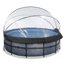 EXIT Piscine couverte Stone ø427x122cm avec pompe filtrante à sable et à chaleur - grise