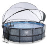 EXIT Piscine couverte Stone ø427x122cm avec pompe filtrante à sable et à chaleur - grise