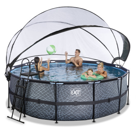 EXIT Piscine couverte Stone ø427x122cm avec pompe filtrante à sable et à chaleur - grise