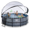 EXIT Piscine couverte Stone ø427x122cm avec pompe filtrante à sable et à chaleur - grise