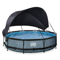 EXIT Piscine Stone ø360x76cm avec voile d'ombrage et pompe filtrante - grise