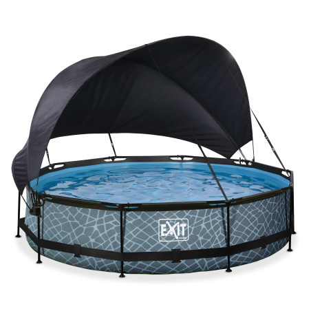 EXIT Piscine Stone ø360x76cm avec voile d'ombrage et pompe filtrante - grise