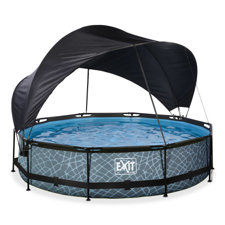 EXIT Piscine Stone ø360x76cm avec voile d'ombrage et pompe filtrante - grise