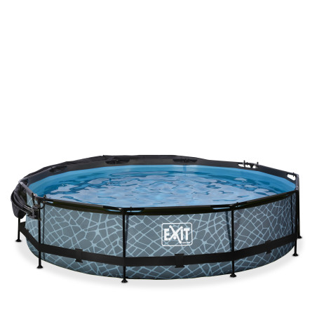 EXIT Piscine Stone ø360x76cm avec voile d'ombrage et pompe filtrante - grise