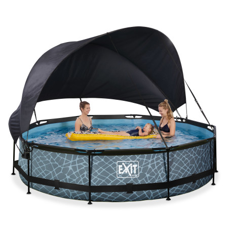 EXIT Piscine Stone ø360x76cm avec voile d'ombrage et pompe filtrante - grise