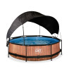 EXIT Piscine Wood ø300x76cm avec voile d'ombrage et pompe filtrante - marron