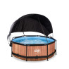 EXIT Piscine Wood ø244x76cm avec voile d'ombrage et pompe filtrante - marron