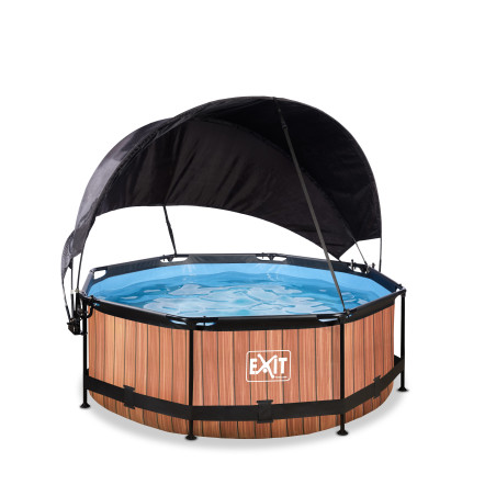 EXIT Piscine Wood ø244x76cm avec voile d'ombrage et pompe filtrante - marron