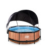 EXIT Piscine Wood ø244x76cm avec voile d'ombrage et pompe filtrante - marron