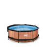 EXIT Piscine Wood ø244x76cm avec voile d'ombrage et pompe filtrante - marron