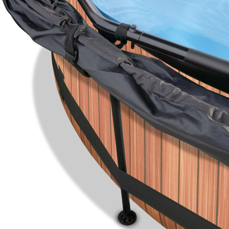 EXIT Piscine Wood ø244x76cm avec voile d'ombrage et pompe filtrante - marron