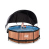 EXIT Piscine Wood ø244x76cm avec voile d'ombrage et pompe filtrante - marron