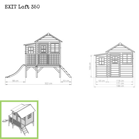 EXIT Loft 350 cabane de jeu en bois - vert