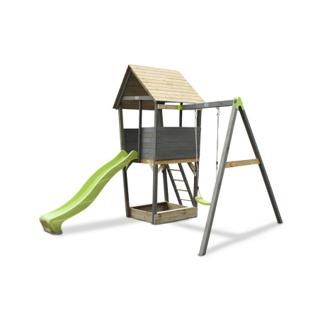 EXIT Aksent tour de jeu en bois avec balançoire 1 siège - gris