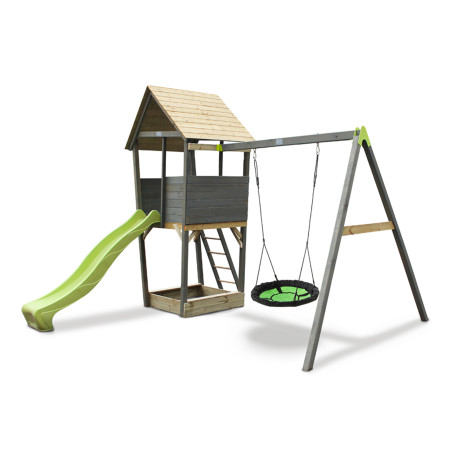 EXIT Aksent tour de jeu en bois avec balançoire 1 siège - gris