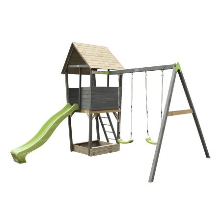 EXIT Aksent tour de jeu en bois avec balançoire 2 sièges - gris