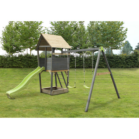 EXIT Aksent tour de jeu en bois avec balançoire 2 sièges - gris