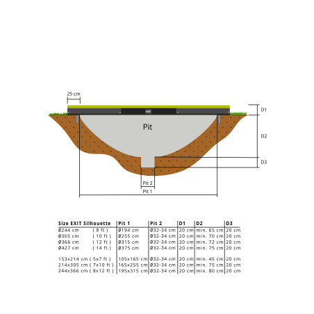 EXIT Trampoline Silhouette inground ø366cm avec filet de sécurité - vert