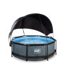 EXIT Piscine Stone ø244x76cm avec voile d'ombrage et pompe filtrante - grise