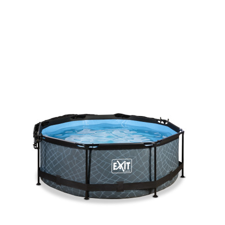 EXIT Piscine Stone ø244x76cm avec voile d'ombrage et pompe filtrante - grise