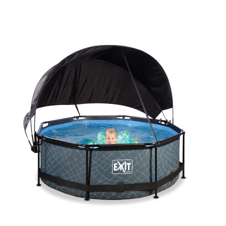 EXIT Piscine Stone ø244x76cm avec voile d'ombrage et pompe filtrante - grise