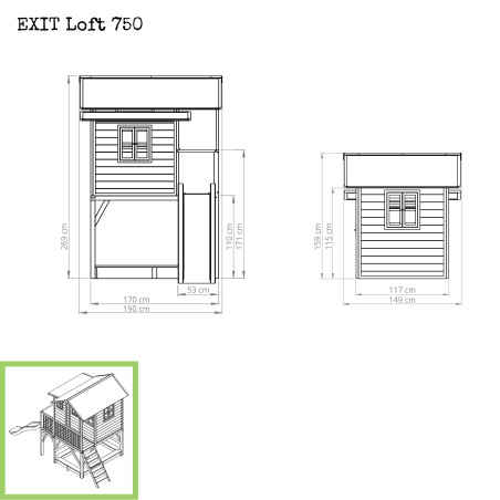 EXIT Loft 750 cabane de jeu en bois - vert