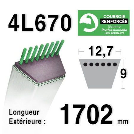 COURROIE KEVLAR 4L670 - 4L67 - STIGA : 1134-9017-01, 9585-0119-00, 1134-9015-01, 9585-0061-00