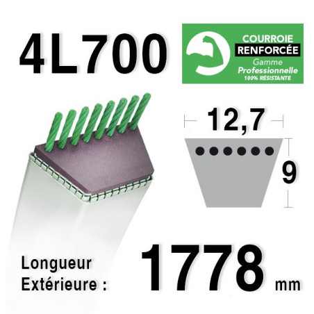 COURROIE KEVLAR 4L700 - 4L70 - AYP / ROPER 362828 D3 RA - 62828 - 108505 - SIMPLICITY 1713549