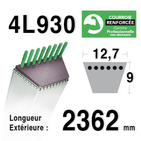 COURROIE KEVLAR 4L930 - 4L93 - AYP / ROPER 120301 - 180215 - AMF / NOMA 303243 - MURRAY 37 x 31 - JOHN DEERE M112674