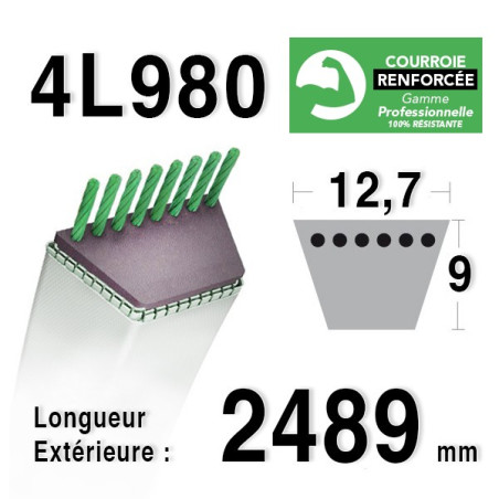 COURROIE KEVLAR 4L980 - 4L98 - HONDA CG35062000H1 / CG35062011H0 - JOHN DEERE M 41668 - AMF 42264 - CASTELGARDEN 35062000/1