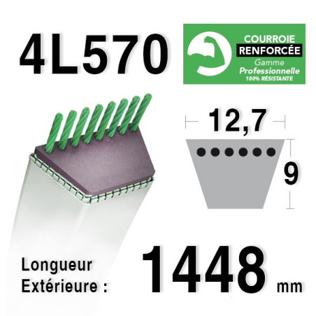 COURROIE KEVLAR 4L570 - 4L57 - MTD 754124 / 90-47-308 JOHN DEERE M43489 - M47770 - STAUB 519003581 - 30121