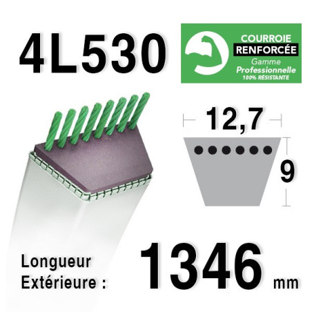 COURROIE KEVLAR 4L530 - 4L53 - AMF / NOMA 45509 - ARIENS 72038 -  AYP / ROPER 367398 D3 RA - 132672 - MTD 7540250