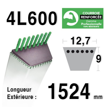 COURROIE KEVLAR 4L600 - 4L60 - JOHN DEERE M72031 - M44498 - M82734 - STIGA 1134-9068-01