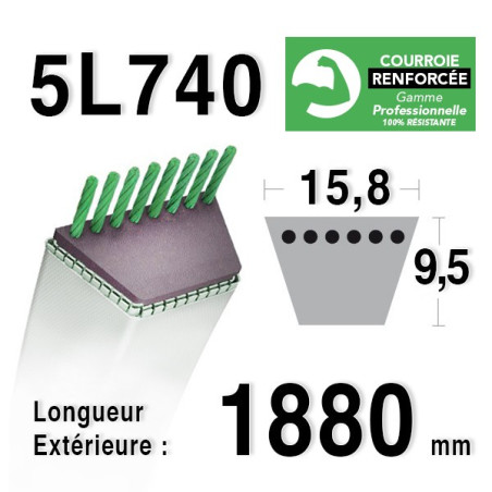COURROIE KEVLAR 5L740 - 5L74 - MTD 7540371 A - AMF 302289 - DIXON 2412 - WESTWOOD 2695