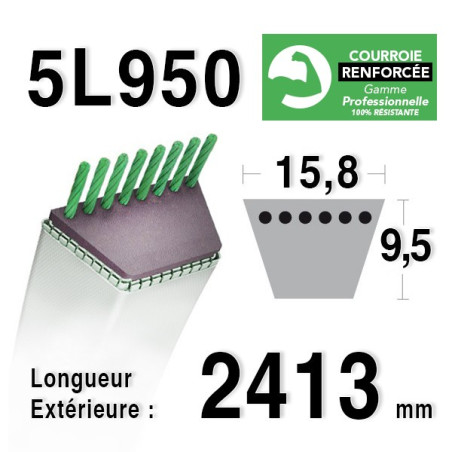 COURROIE KEVLAR 5L950 - 5L95 - MTD 75404075 -7540475 - 7540632 - KUBOTA 7650034710 - AYP / HUSQVARNA 180260 - 532180260