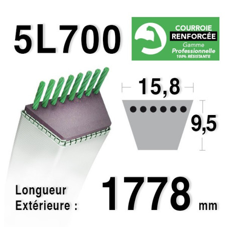 COURROIE KEVLAR 5L700 - 5L70 - MTD 75404001 A - HONDA 76181-751-003 - KUBOTA 6607161730 - TORO / WEELHORSE 54-2750
