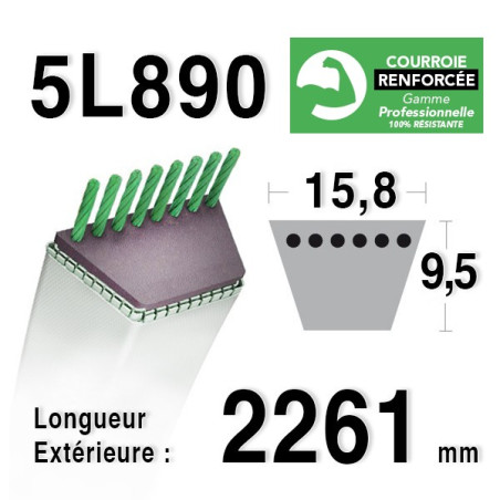 COURROIE KEVLAR 5L890 - 5L89 - AYP / HUSQVARNA / JONSERED / RALLY / VERT LOISIRS ... 180808 - 532180808