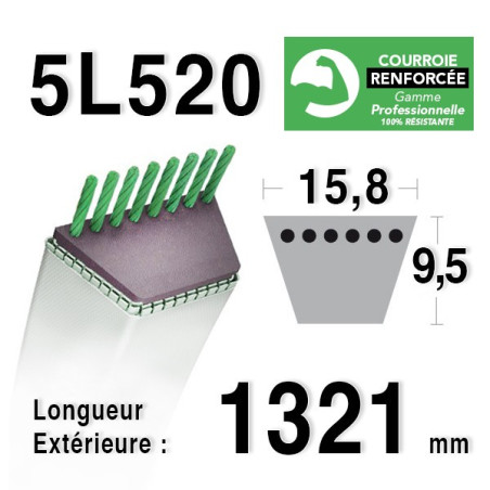 COURROIE KEVLAR 5L520 - 5L52 - MTD 7540629 -75404039 -7540147 -90-47-143 -7540754 - Ransomes / Bobcat 38078 -9097 -Westwood 2225