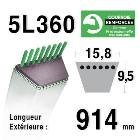 COURROIE KEVLAR 5L360 - 5L36 - MTD 754-0453 - 954-0453 - 754-0199 - JOHN DEERE M42226 - AYP 62411