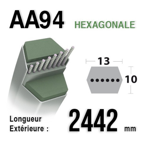 COURROIE AA94 - MTD 75404174 - 754-04174 - Longueur 2442mm