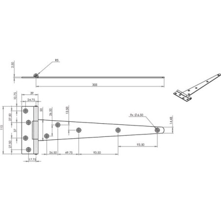 Jeu de 2 charnière T 12"x300mm UNIVERSEL TO4196BG