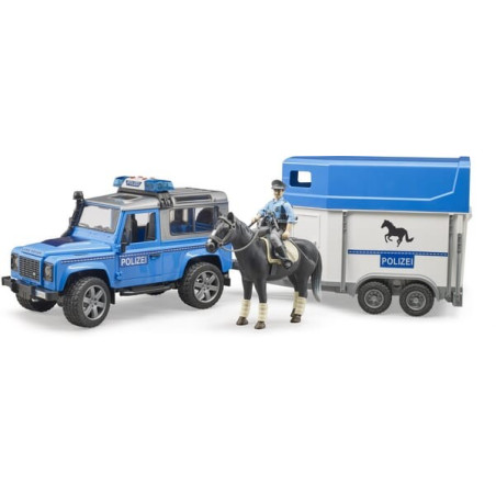 Land Rover Police miniature avec van pour chevaux BRUDER U02588
