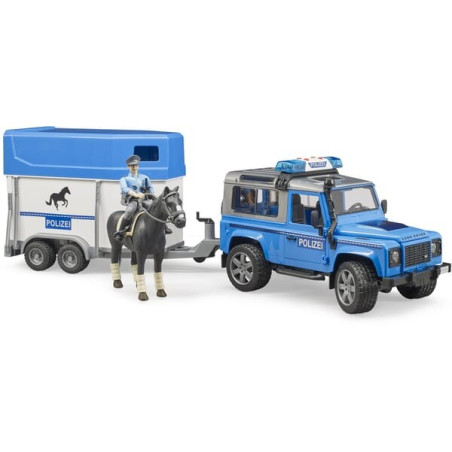 Land Rover Police miniature avec van pour chevaux BRUDER U02588