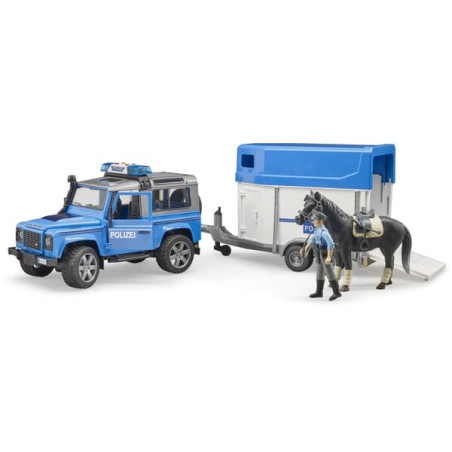 Land Rover Police miniature avec van pour chevaux BRUDER U02588